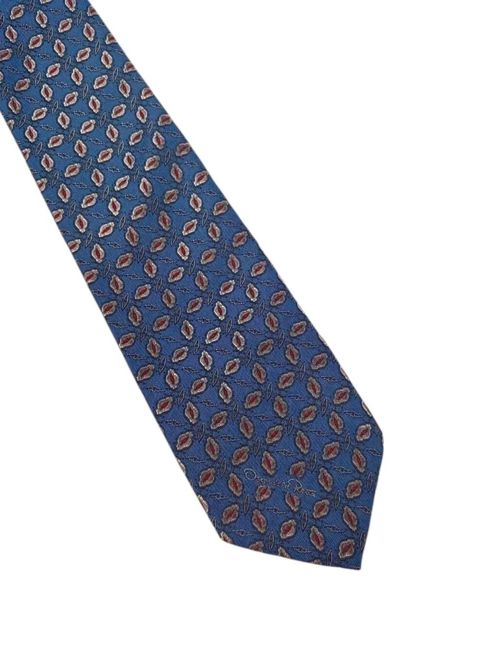 Oscar de la Renta Men’s Blue Geometric Pattern Silk Tie
